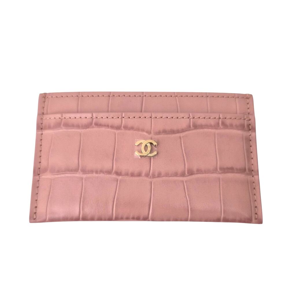 Chanel Calfskin Crocodile Embossed Crococo Card Holder Light Pink NWT